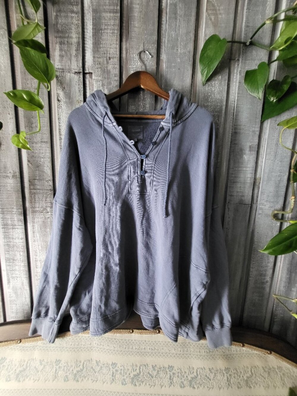 Aerie Hoodie Oversized Button Down Sweatshirt Slouchy Blue XL